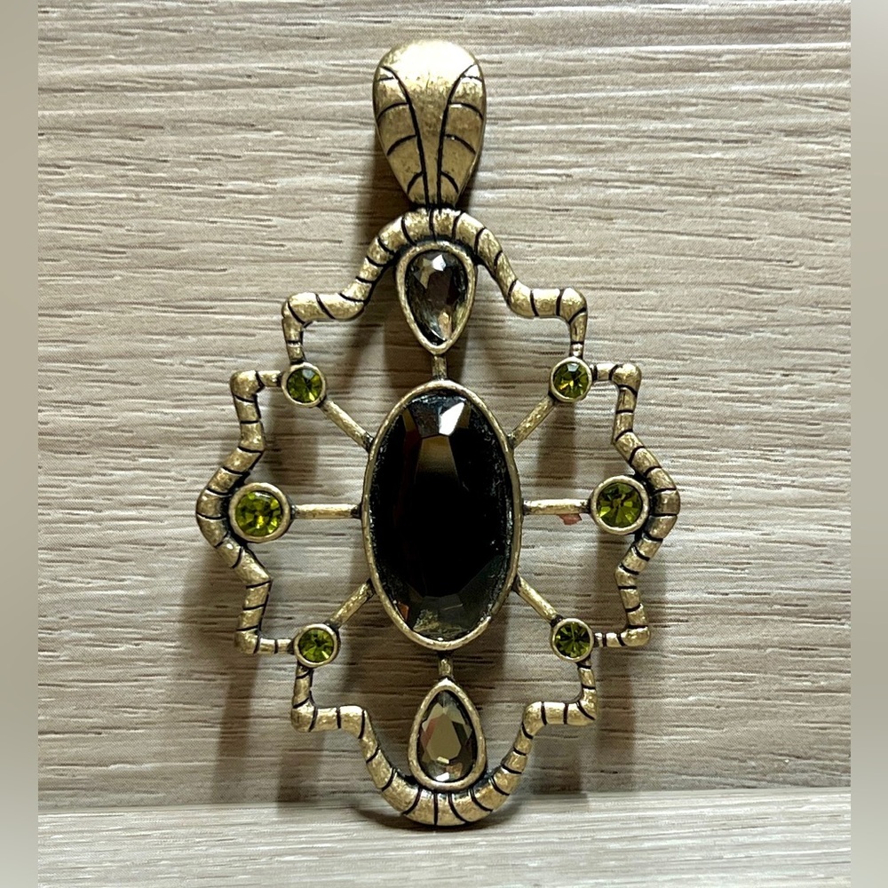Vintage Lia Sophia Bonsai Reversible Cut Crystal Gold Tone Pendant, 2.5"